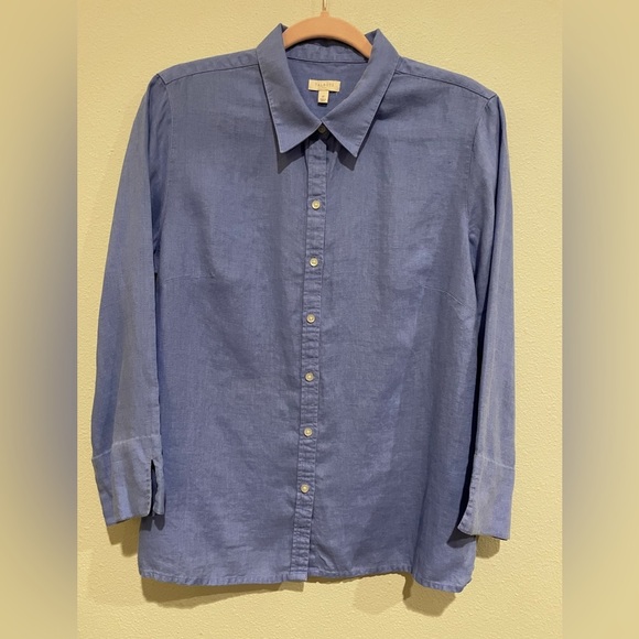 Talbots periwinkle button down shirt.  100% Linen - Picture 1 of 5